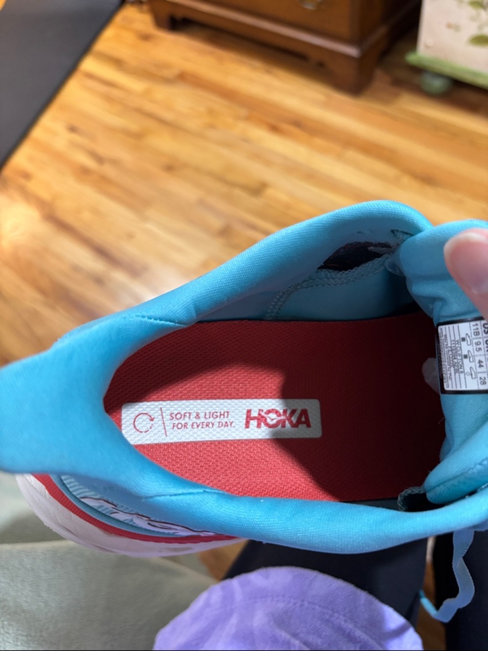 Hoka Clifton Blue Running Shoes with Coral accents - Picture 10 of 11
